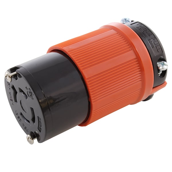 Locking Connector, L15-20R, 20 A, 250V AC, Three Phase, Orange
